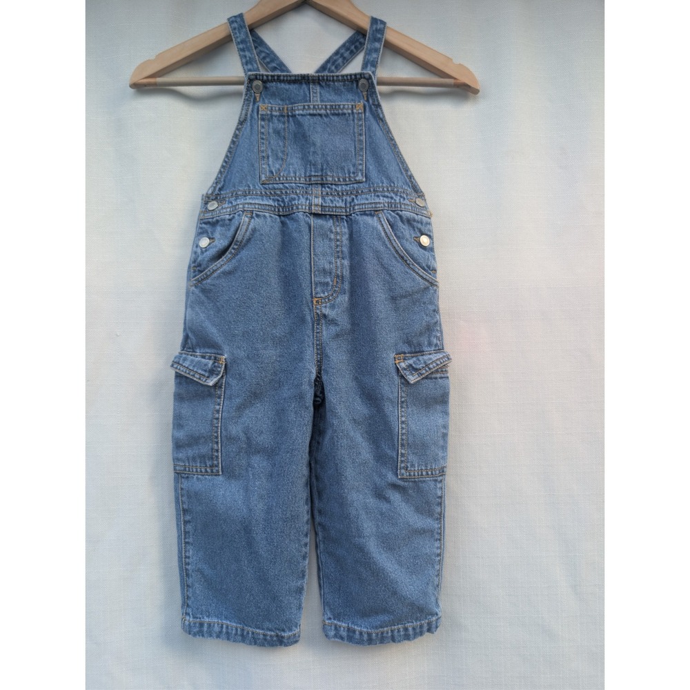 Vintage Gymboree Overalls Kids Size Small 2T 3T Blue Denim Cargo Rainbow Tag 90s